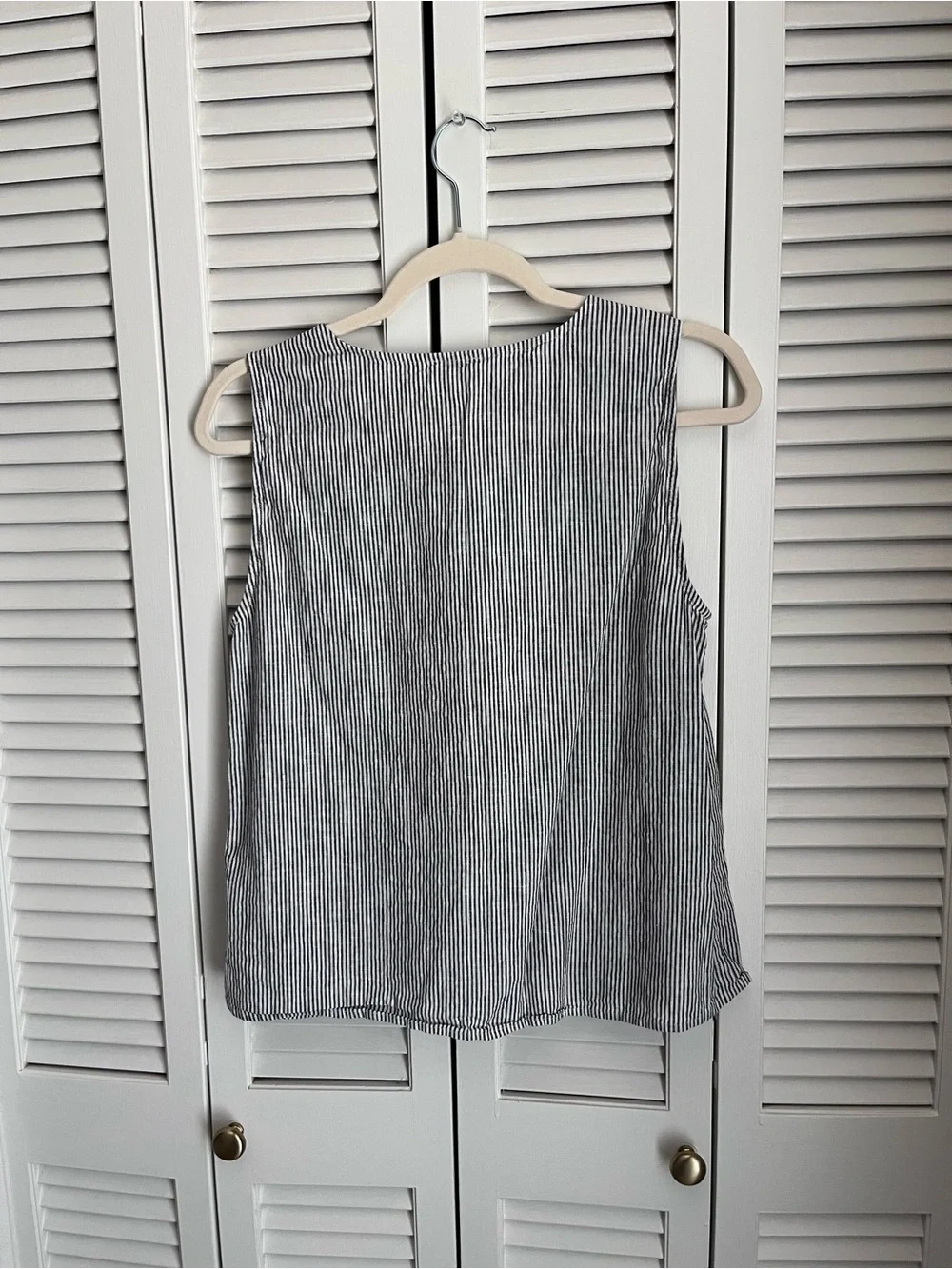 J. Crew Navy and White Pinstripe Button-Front Sleeveless Tank